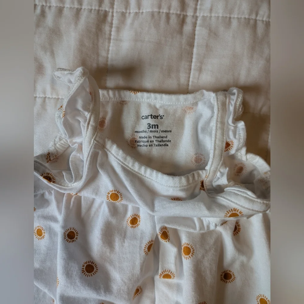 Carter's White Sunflower Dress And Diaper Cover Set - 3M